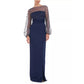 JS COLLECTIONS Womens Dress XL / Navy JS COLLECTIONS -  Embellished Mesh Balloon-Sleeve Gown