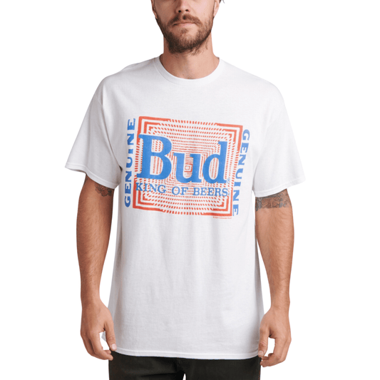 JUNK FOOD Mens Tops XL / White JUNK FOOD - Budweiser Psyche Pattern Short Sleeve T-shirt