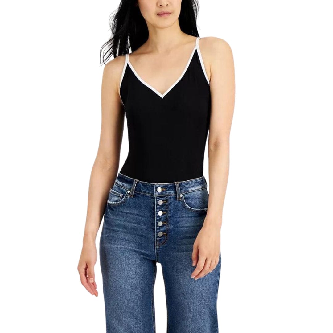 JUST POLLY Womens Tops S / Black JUST POLLY - Contrast-Trim Ribbed Bodysuit