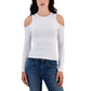 JUST POLLY Womens Tops L / White JUST POLLY - Crewneck Cold-Shoulder Ribbed blouse