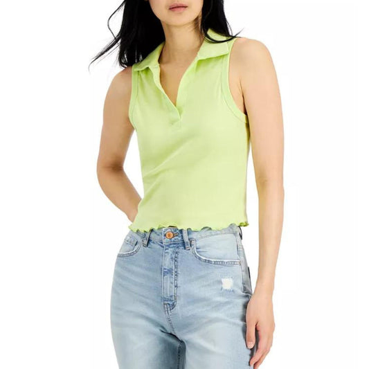 JUST POLLY Womens Tops XL / Green JUST POLLY - Cropped Polo Tank Top