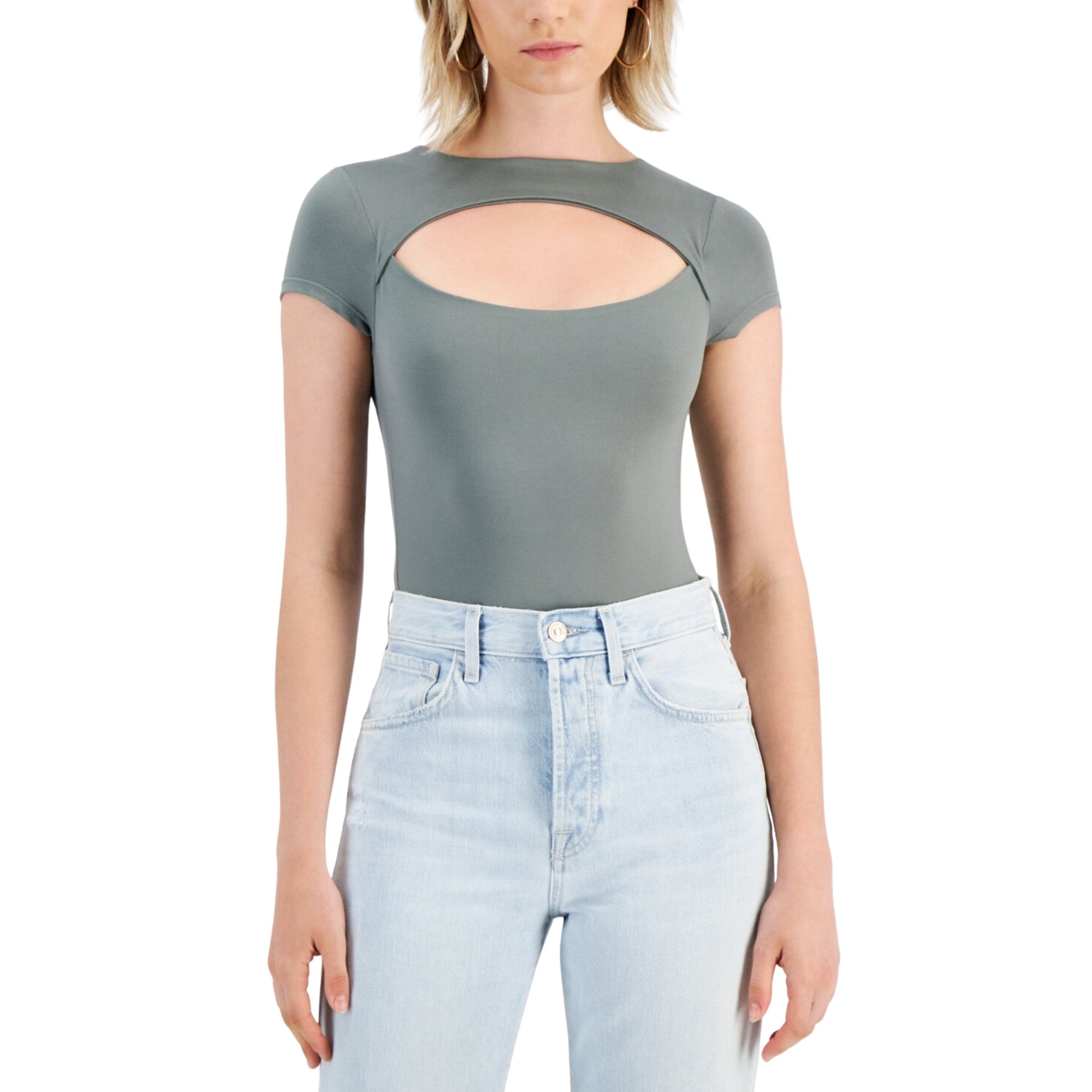 JUST POLLY Womens Tops L / Green JUST POLLY -  Cutout Cap-Sleeve Bodysuit