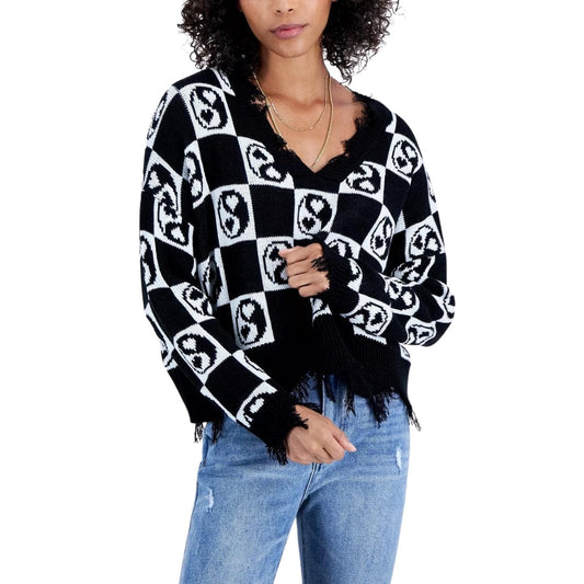 JUST POLLY Womens Tops L / Multi-Color JUST POLLY - Frayed Yin Yang Sweater