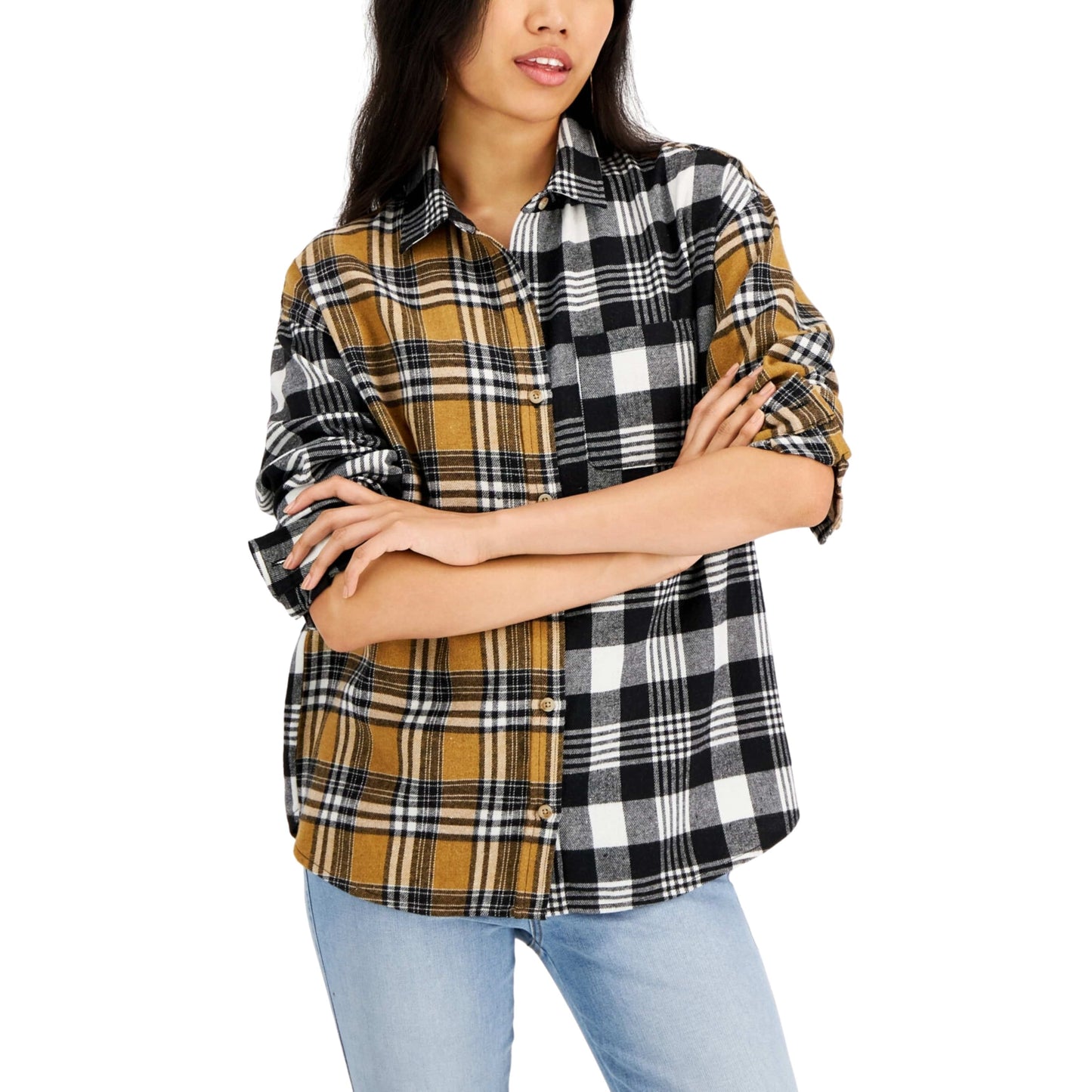 JUST POLLY Womens Tops M / Multi-Color JUST POLLY - Plaid Button-Down Top