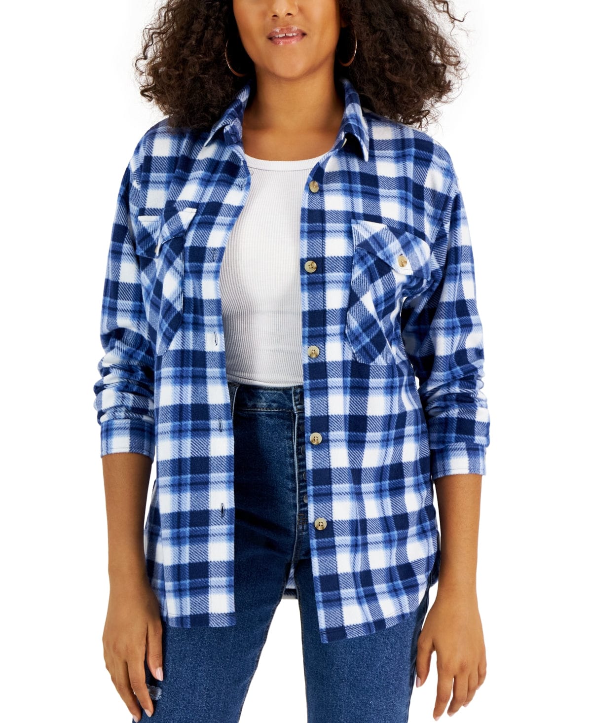 JUST POLLY Womens Tops S / Blue JUST POLLY -  Plaid Print Shacket