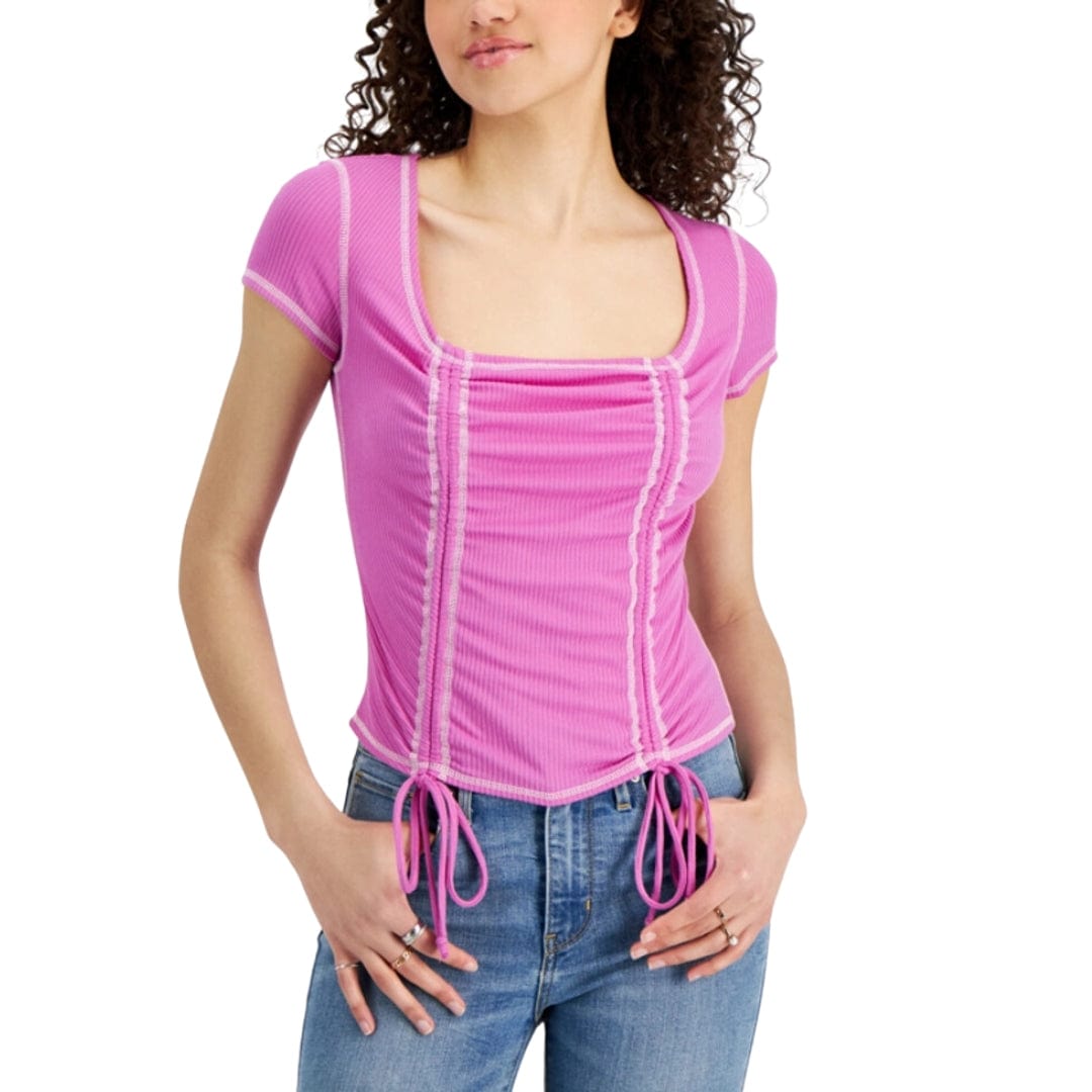 JUST POLLY Womens Tops M / Pink JUST POLLY - Square-Neck Ruched Top