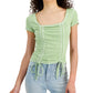 JUST POLLY Womens Tops S / Green JUST POLLY - Square-Neck Ruched Top