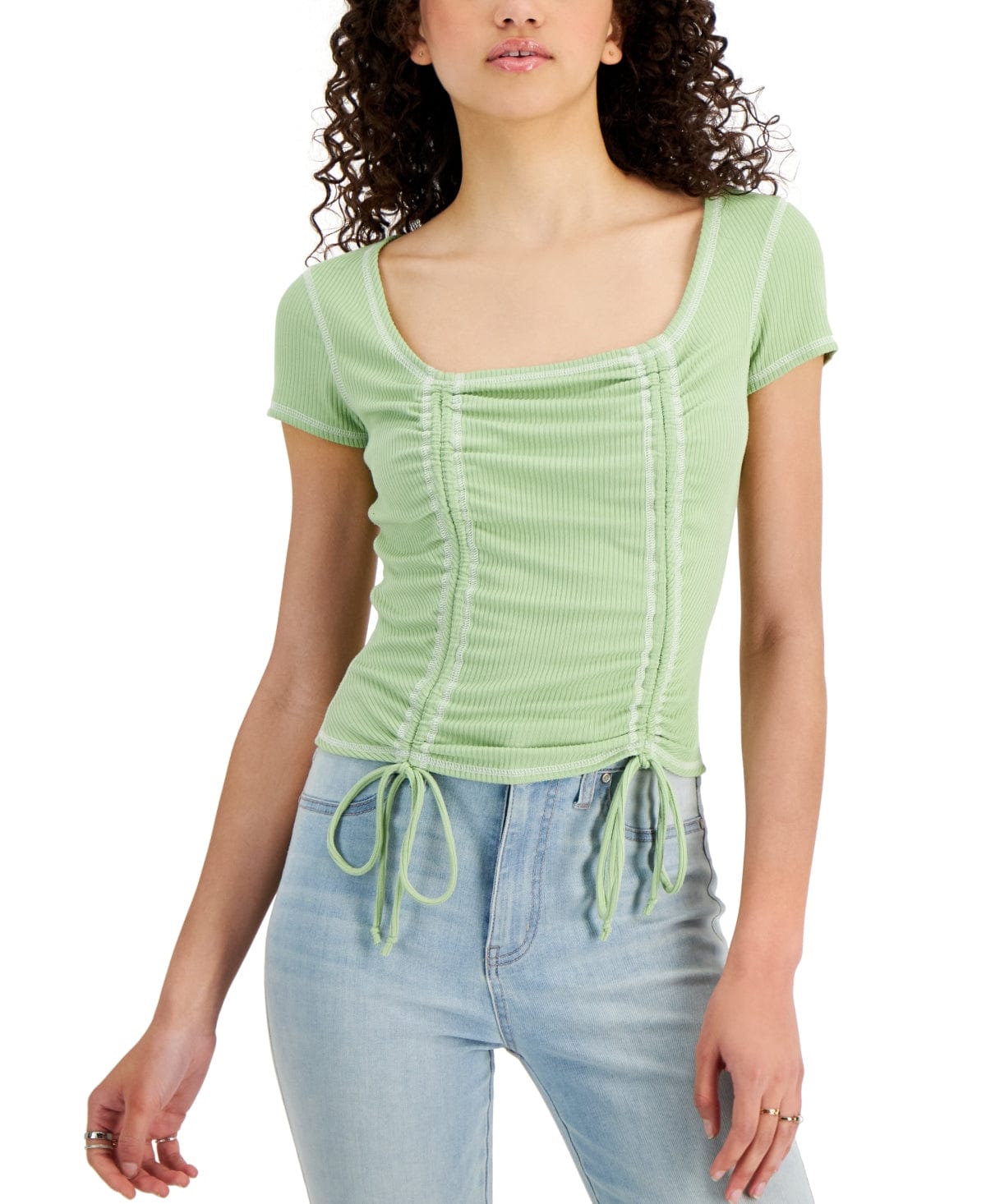 JUST POLLY Womens Tops S / Green JUST POLLY - Square-Neck Ruched Top