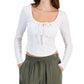 JUST POLLY Womens Tops XL / White JUST POLLY - Tie-Neck Long-Sleeve Corset Top