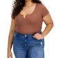 JUST POLLY Womens Tops XXXXL / Brown JUST POLLY - V-Notch Bodysuit