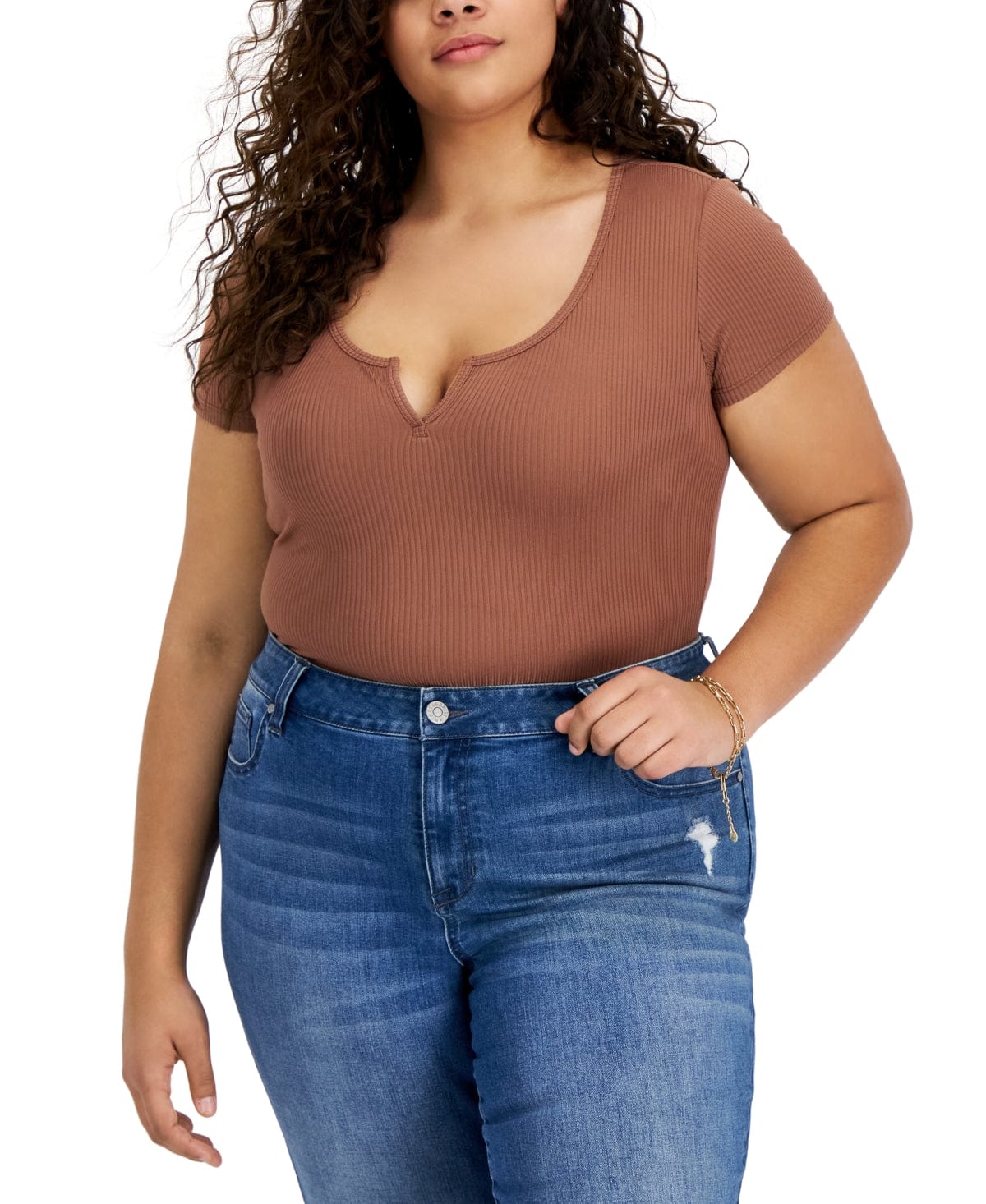 JUST POLLY Womens Tops XXXXL / Brown JUST POLLY - V-Notch Bodysuit