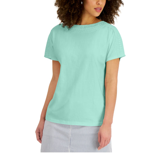 KAREN SCOTT Womens Tops M / Light Green KAREN SCOTT - Crochet Trim Top