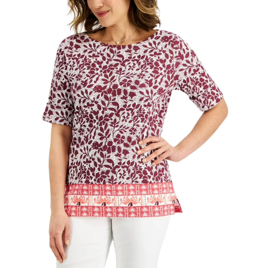 KAREN SCOTT Womens Tops Petite M / Multi-Color KAREN SCOTT - Printed design leaf t-shirt