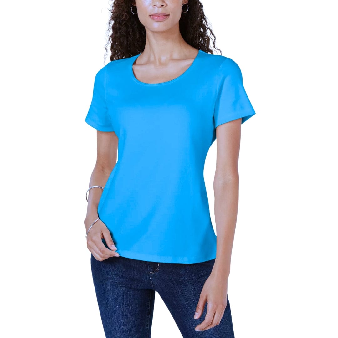 KAREN SCOTT Womens Tops Petite S / Blue KAREN SCOTT - Short Sleeve Scoop Neck Top