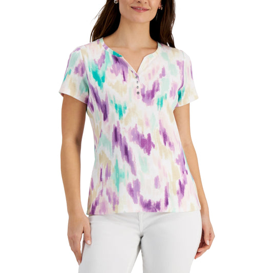 KAREN SCOTT Womens Tops S / Multi-Color KAREN SCOTT -  Washed Ikat Henley Top