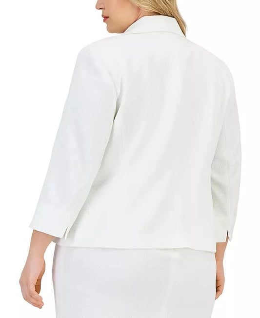 KASPER Womens Jackets XXL / White KASPER - Open-Front 3/4-Sleeve Stretch Blazer