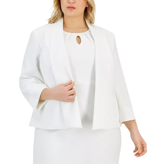 KASPER Womens Jackets XXL / White KASPER - Open-Front 3/4-Sleeve Stretch Blazer