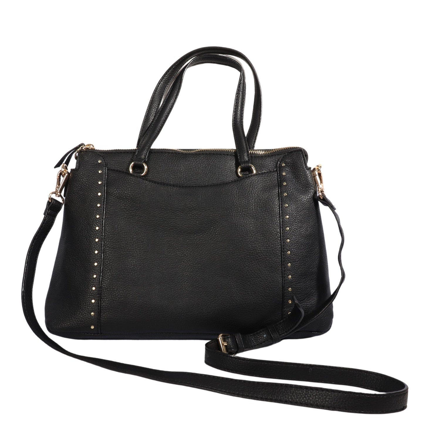 KELLY & KATIE Women Bags Black KELLY & KATIE - Women's Faux Leather Viana Satchel with Mini Goldtone Studs