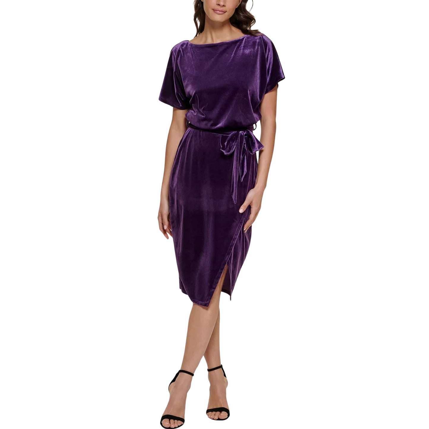 KENSIE Womens Dress XL / Purple KENSIE - Velvet Boatneck MIDI Dress