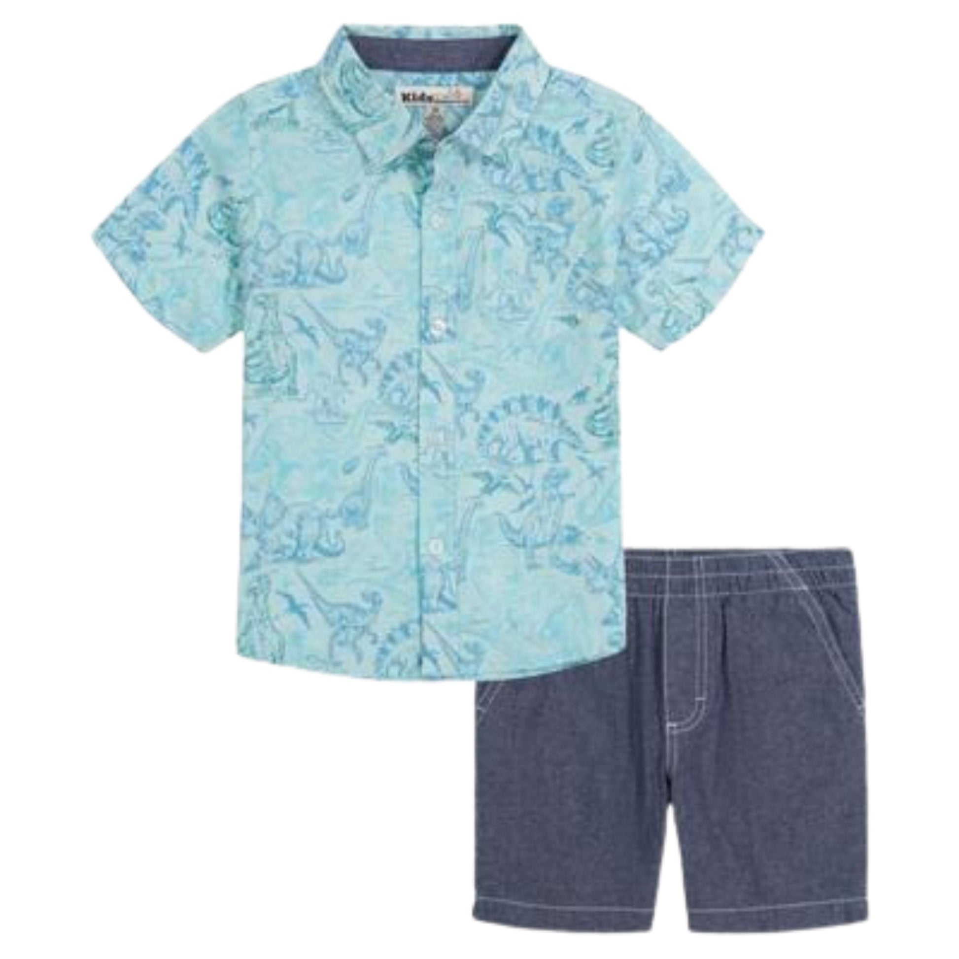 KIDS HEADQUARTERS Boys Set 4 Years / Multi-Color KIDS HEADQUARTERS - KIDS - 2 Piece Short Sleeve Dinosaur-Print Shirt and Chambray Shorts Set