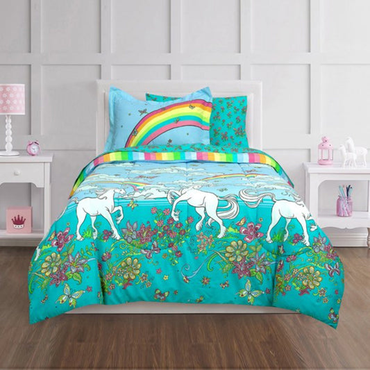 KIDZ MIX Comforter/Quilt/Duvet Twin / Multi-Color KIDZ MIX - Rainbow Unicorn Bed-in-a-Bag Set