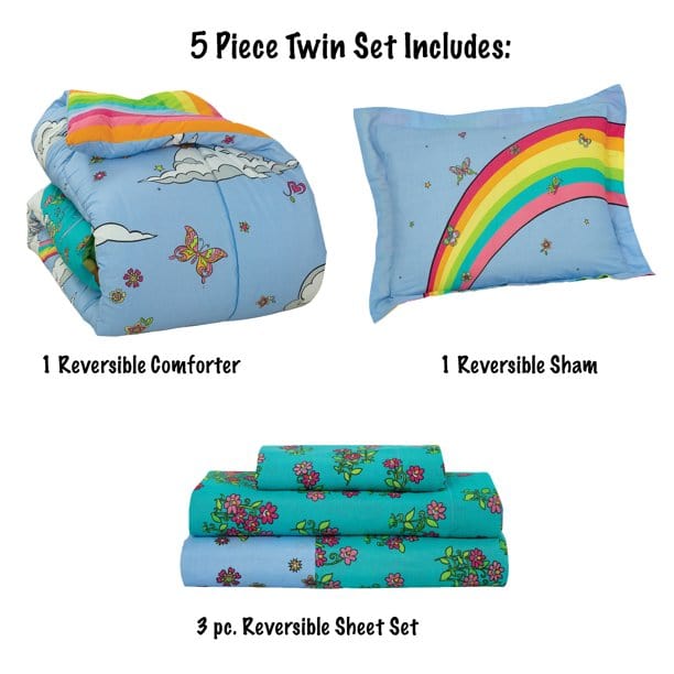 KIDZ MIX Comforter/Quilt/Duvet Twin / Multi-Color KIDZ MIX - Rainbow Unicorn Bed-in-a-Bag Set