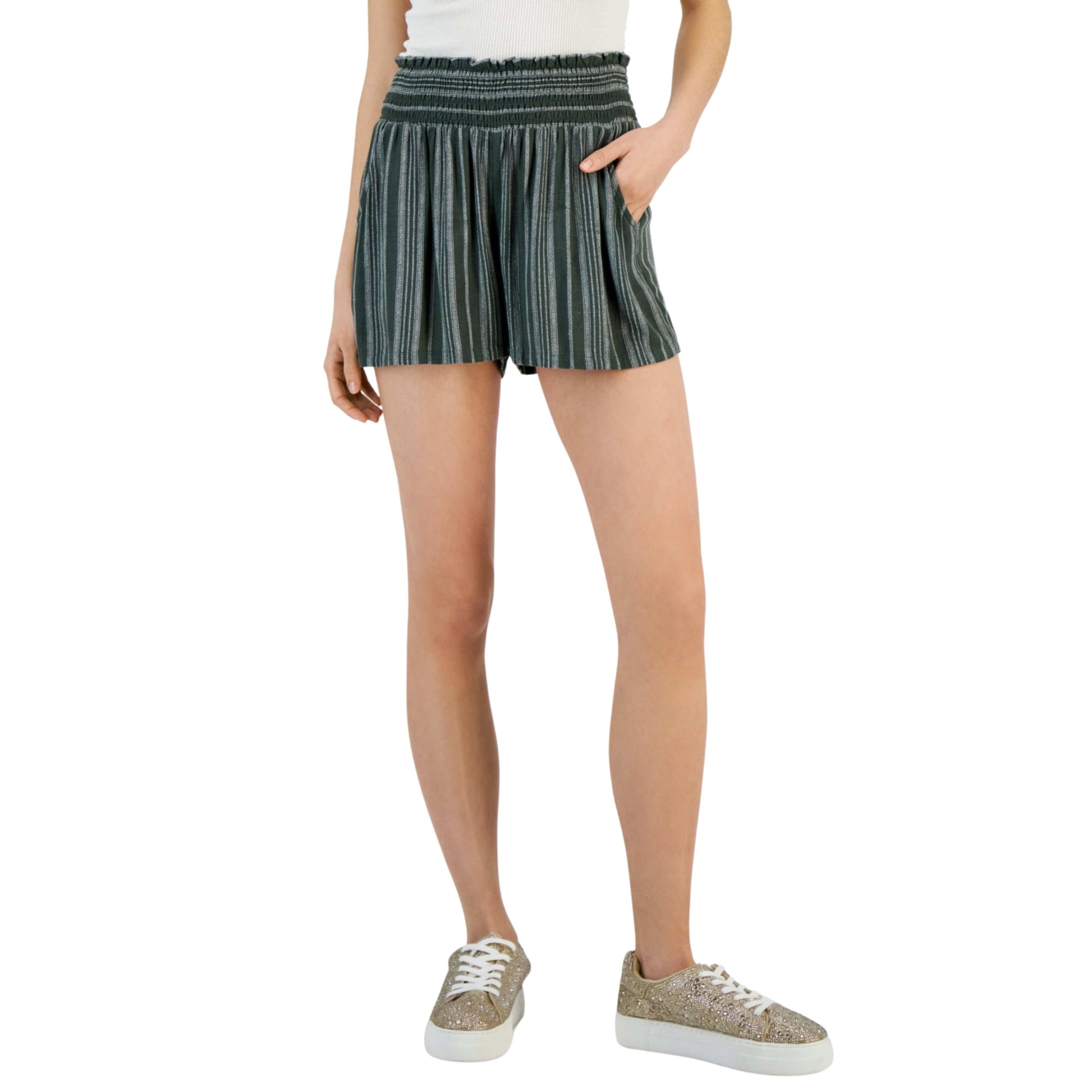 KINGSTON GREY Womens Bottoms L / Green KINGSTON GREY - Striped Lightweight Shorts