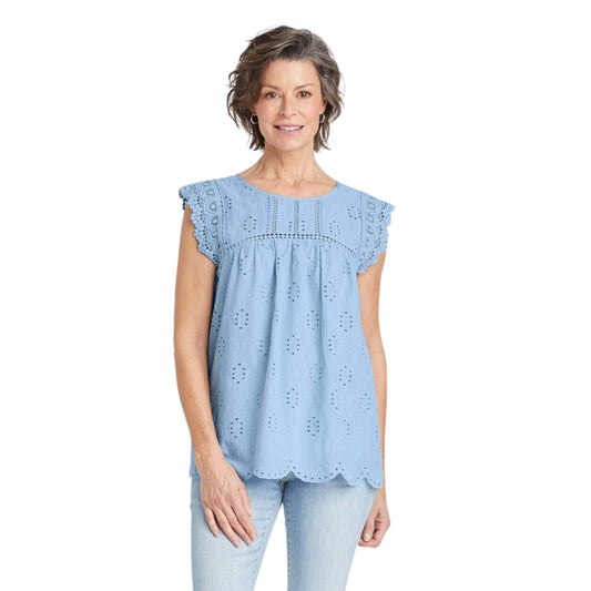 KNOX ROSE Womens Tops XS / Blue KNOX ROSE - Eyelet stitched blouse