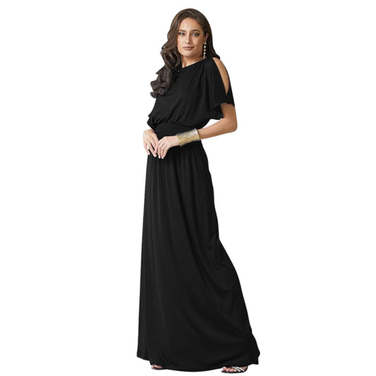 KOH KOH Womens Dress XXXL / Black KOH KOH -  A Line Split Sleeve Maxi Dress