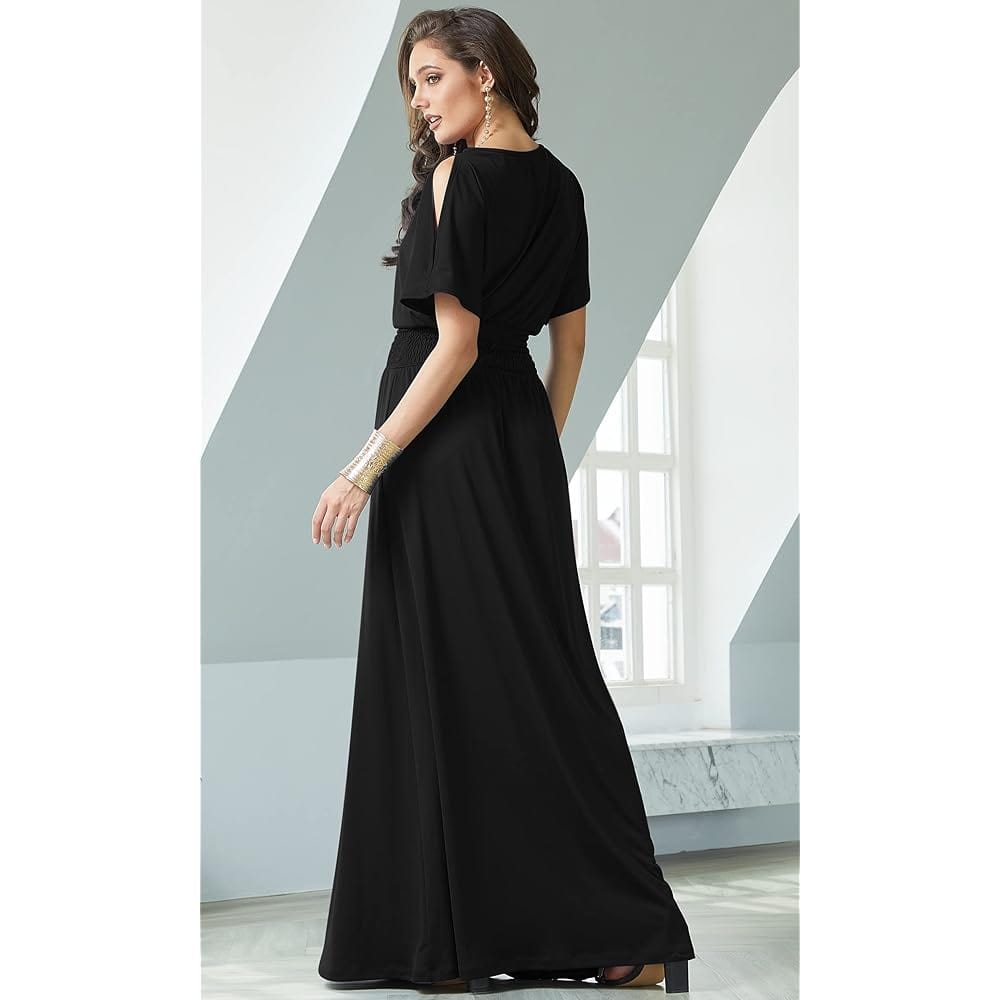 KOH KOH Womens Dress XXXL / Black KOH KOH -  A Line Split Sleeve Maxi Dress