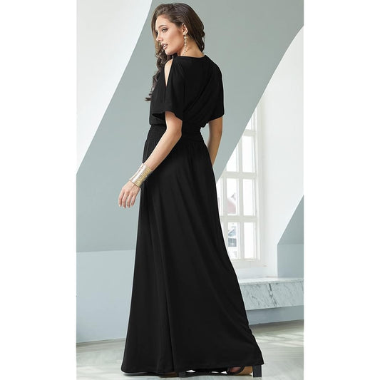 KOH KOH Womens Dress XXXL / Black KOH KOH -  A Line Split Sleeve Maxi Dress