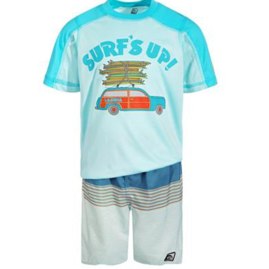 LAGUNA Baby Boy 3 Years / Multi-Color LAGUNA - Baby - Atoll 'Surf's up' Rashguard & Gray Stripe Boardshorts