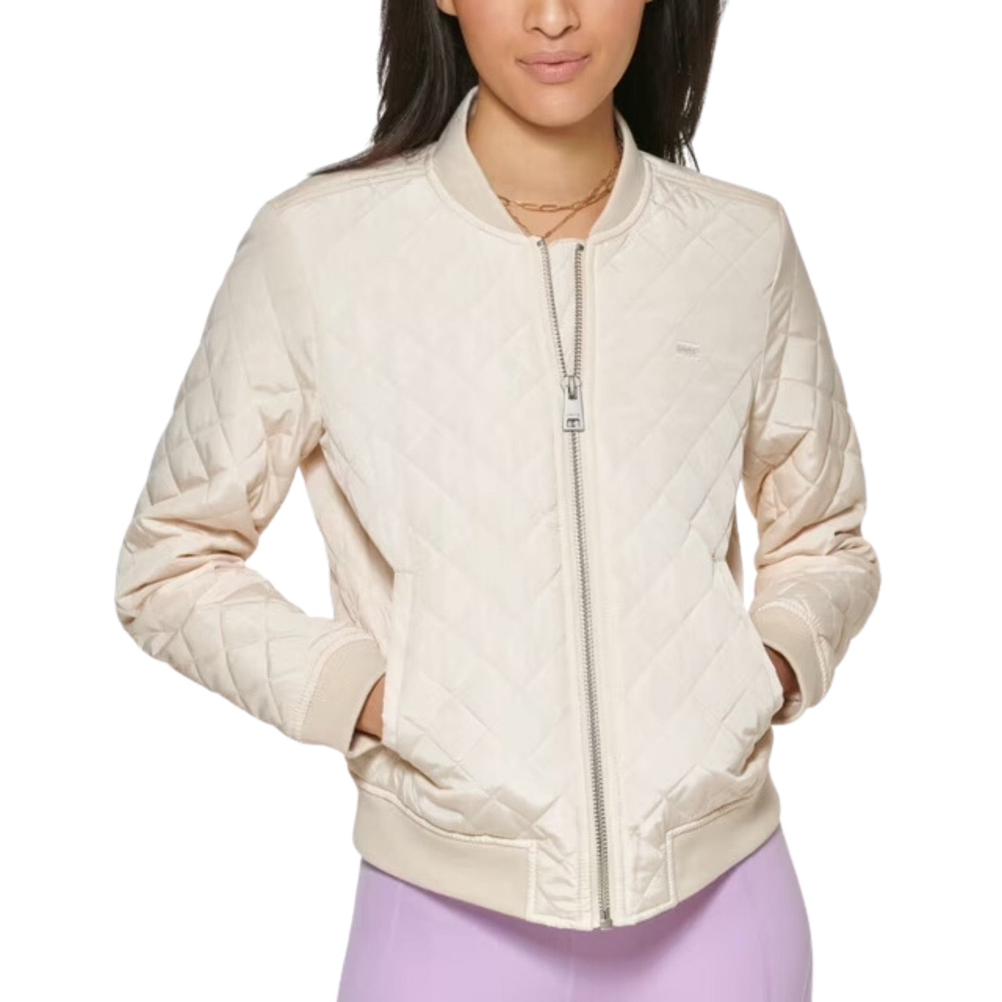 LEVI'S Womens Jackets L / Beige LEVI'S - Diamond Quilted Casual Bomber Jacket