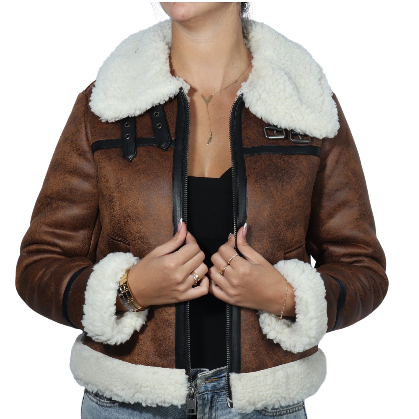 LEVI'S Womens Jackets XS / Brown LEVI'S - Faux fur Womens jacket