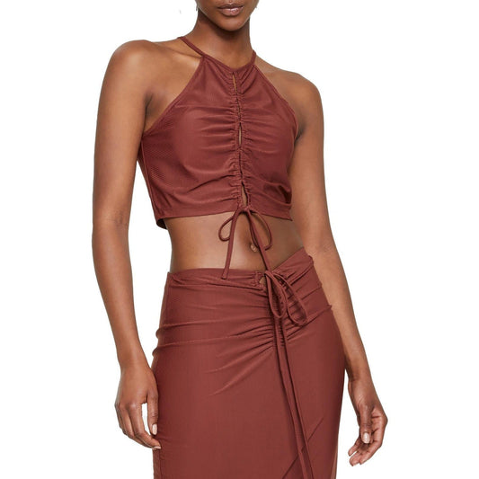 LEYDEN L / Brown LEYDEN - Ruched Keyhole Halter Top