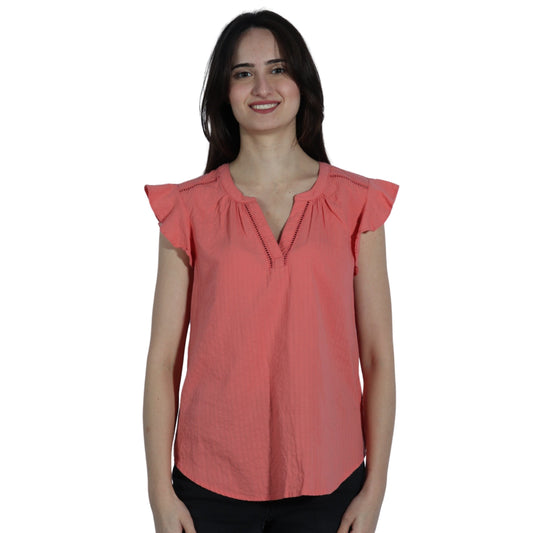 LIZ CLAIBORNE Womens Tops S / Coral LIZ CLAIBORNE - V Neck Blouse