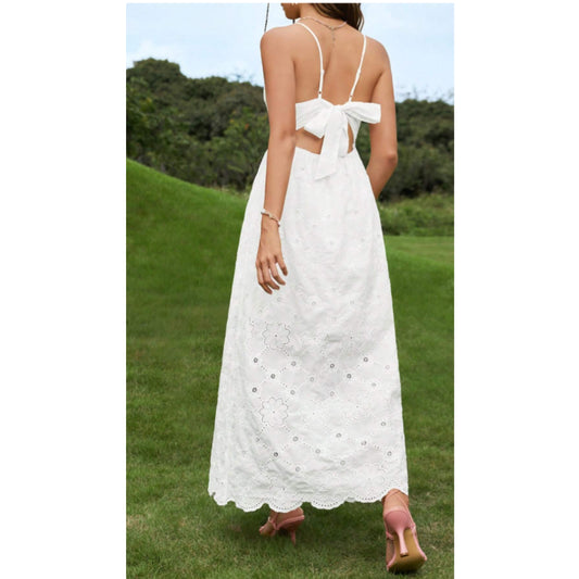 SHEIN - Solid Tie Backless Eyelet Embroidery Cami long Dress