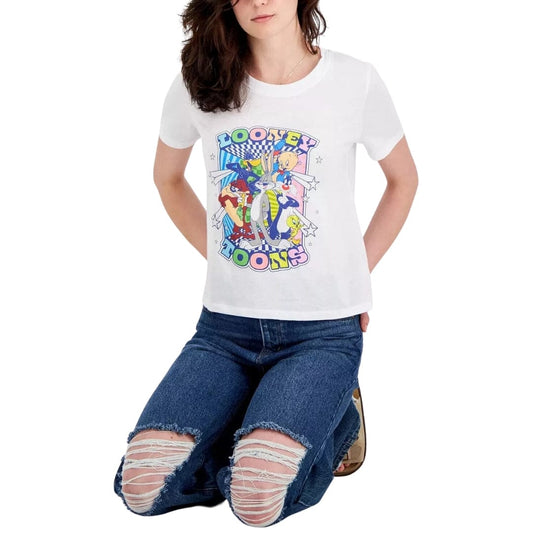 LOONEY TUNES Womens Tops L / White LOONEY TUNES - Graphic-Print T-Shirt