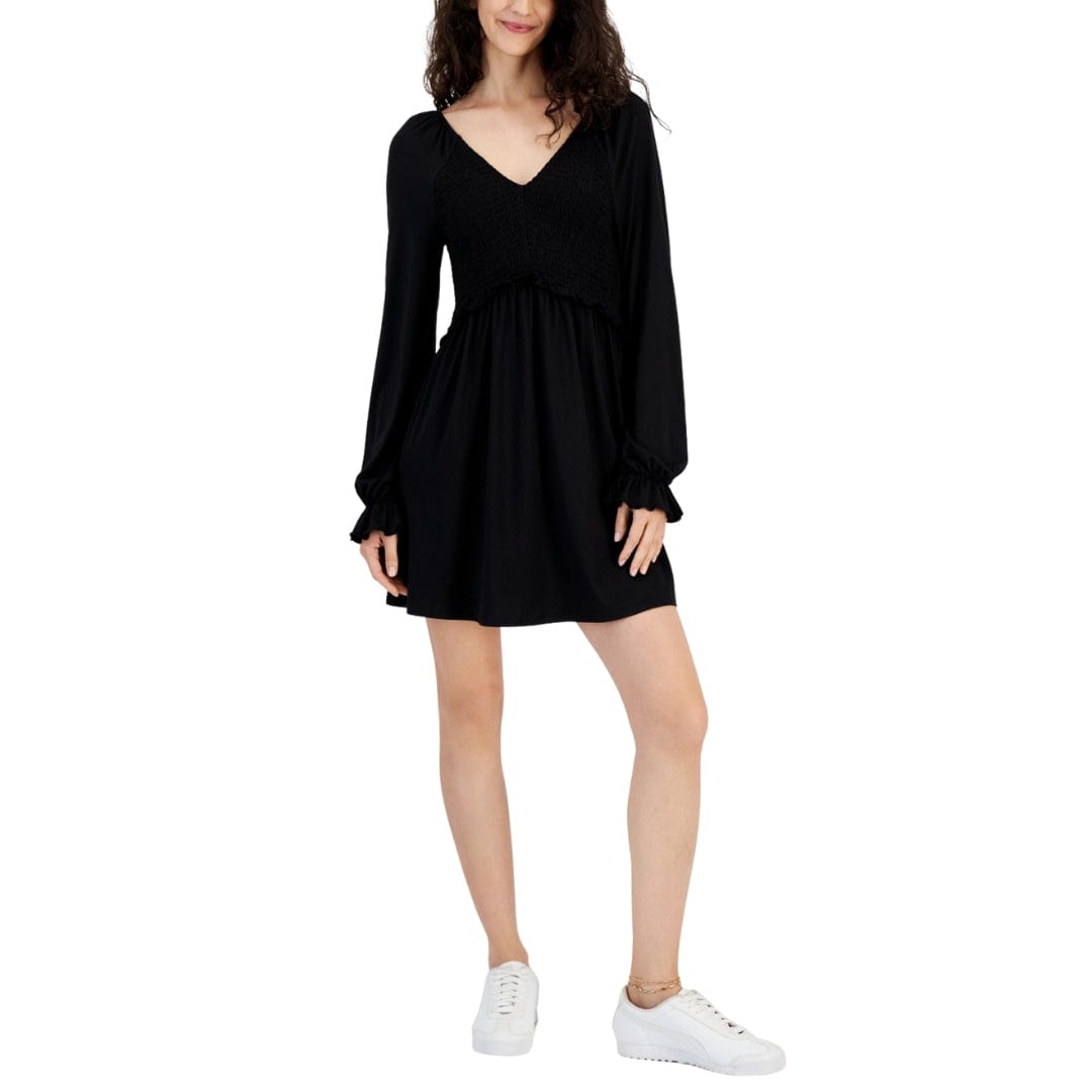 LOVE FIRE Womens Dress XS / Black LOVE FIRE - Long-Sleeved Smocked Short Dress