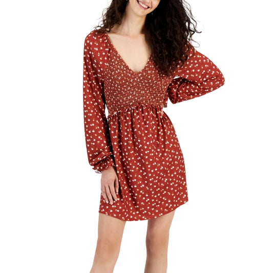 LOVE FIRE Womens Dress LOVE FIRE - Long-Sleeved Smocked Short Dress