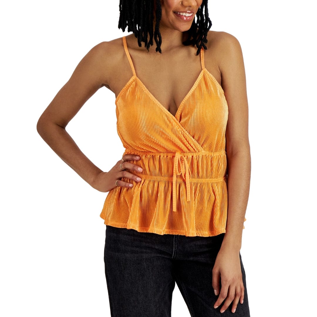 LOVE FIRE Womens Tops M / Orange LOVE FIRE - Pleated Sleeveless Tank Top