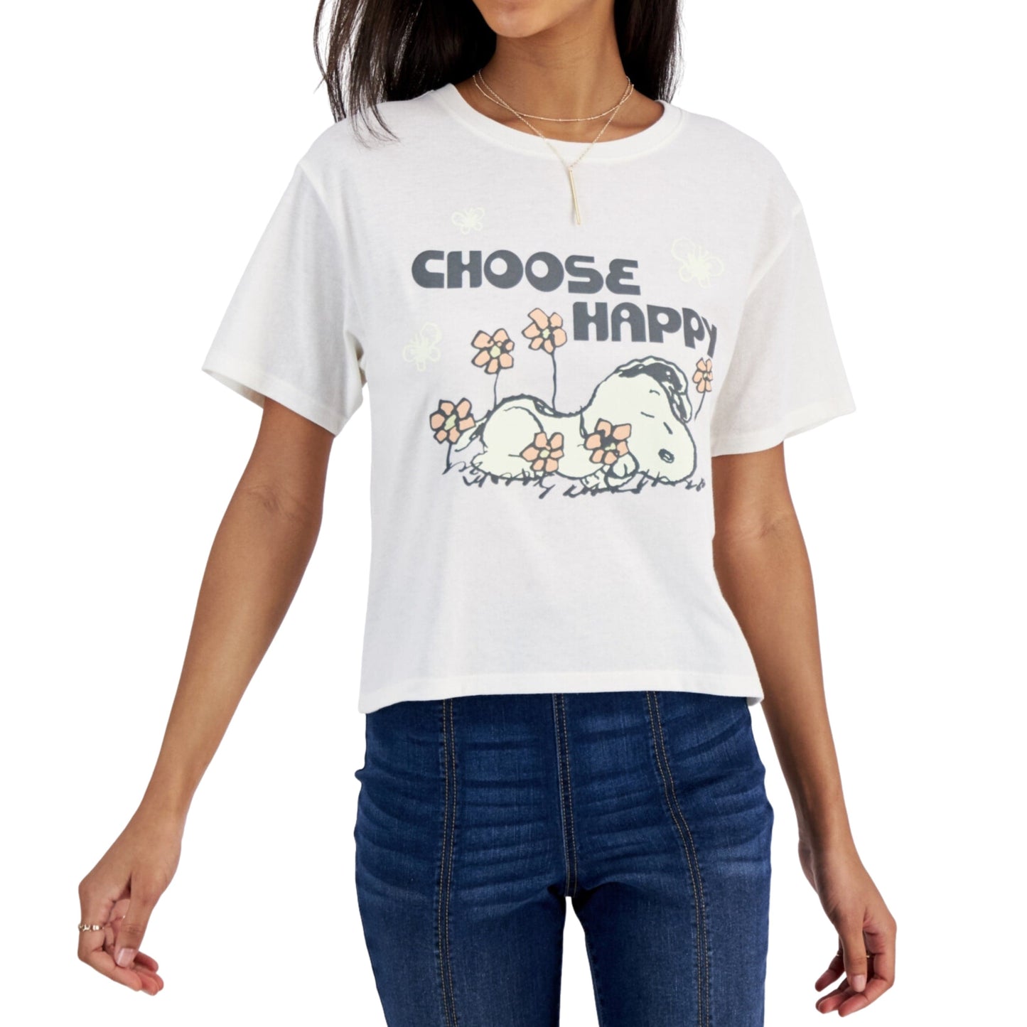 LOVE TRIBE Womens Tops LOVE TRIBE - Cropped Snoopy-Graphic T-Shirt