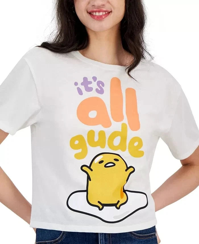 LOVE TRIBE Womens Tops XL / White LOVE TRIBE - Gudetama Graphic Relaxed-Fit Cropped T-Shirt