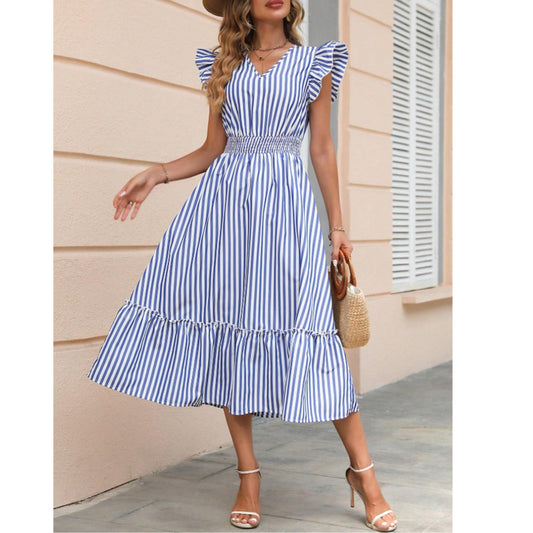 SHEIN - Striped Print Ruffle Hem Dress