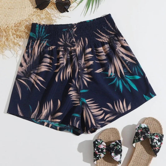 SHEIN - Print Shirred Waist Shorts