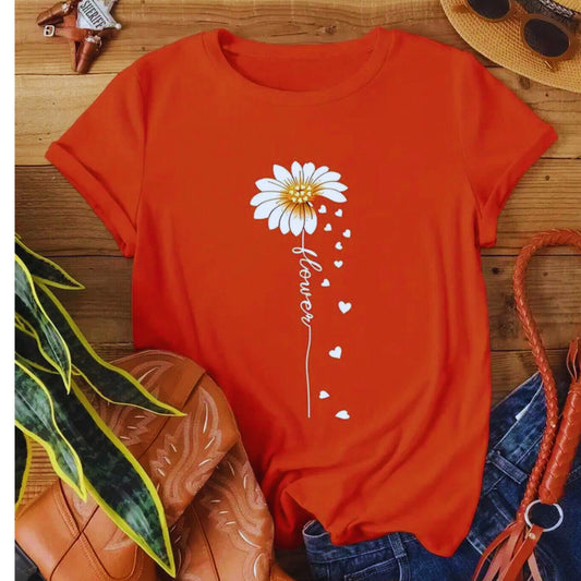 SHEIN - Flower & Letter Print Short Sleeve T-Shirt