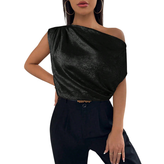 SHEIN -  Solid Color Asymmetrical Collar Blouse