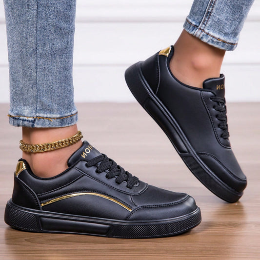 SHEIN - Casual Sneakers with Black and Gold Decorative Detail in Lace Pattern