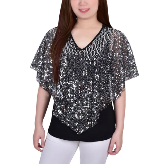 NY COLLECTION - Sequin-Front Poncho Top