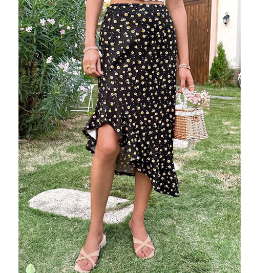 SHEIN - Soleia Ditsy Floral Printed Asymmetric Hem Skirt
